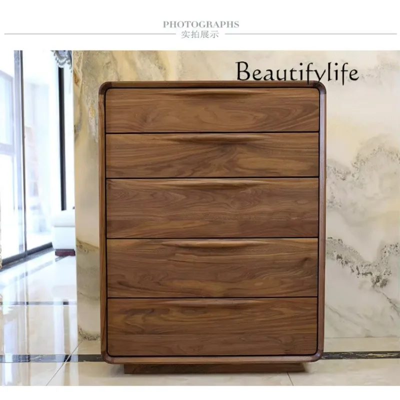 

North America Black Walnut Five-Drawer Wooden Chest of Drawers Japanese Pure Solid Wood Chest of Drawer Nordic Locker
