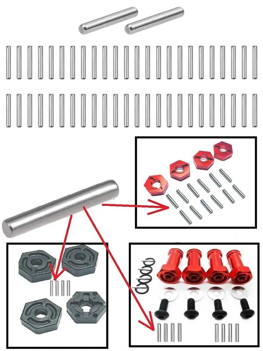 50Pcs 1.5x5mm / 1.5x10mm Pin Hex Wheel Hub Nut Pins Hinge pin for Axial SCX24 FMS FCX24 WPL Wltoys 124017 MJX Hyper Go RC Car view 6