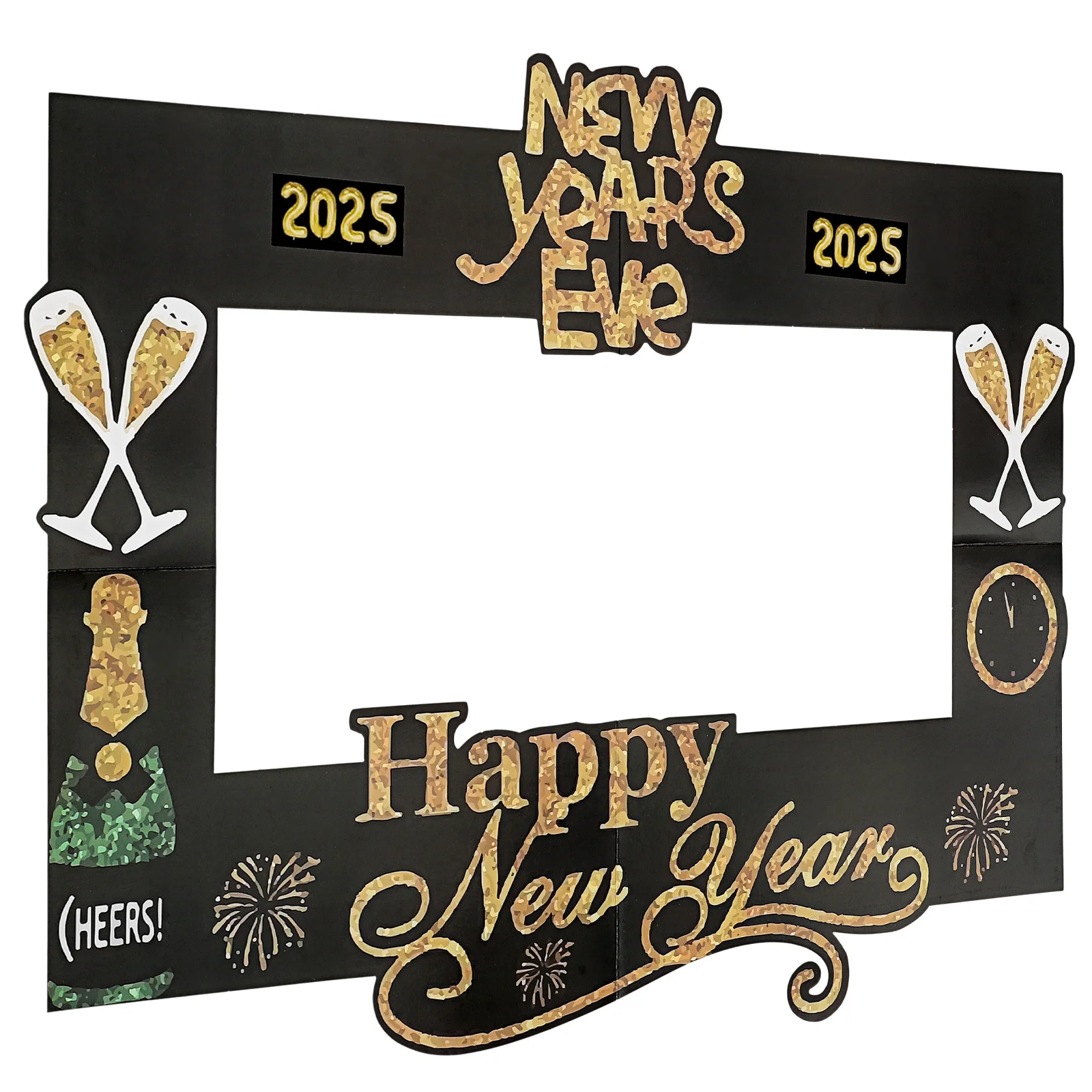 

2025 New Year Photo Booth Props Glitter Happy New Year Party Frame For Selfie Photography Festival Celebration Supplies Handheld