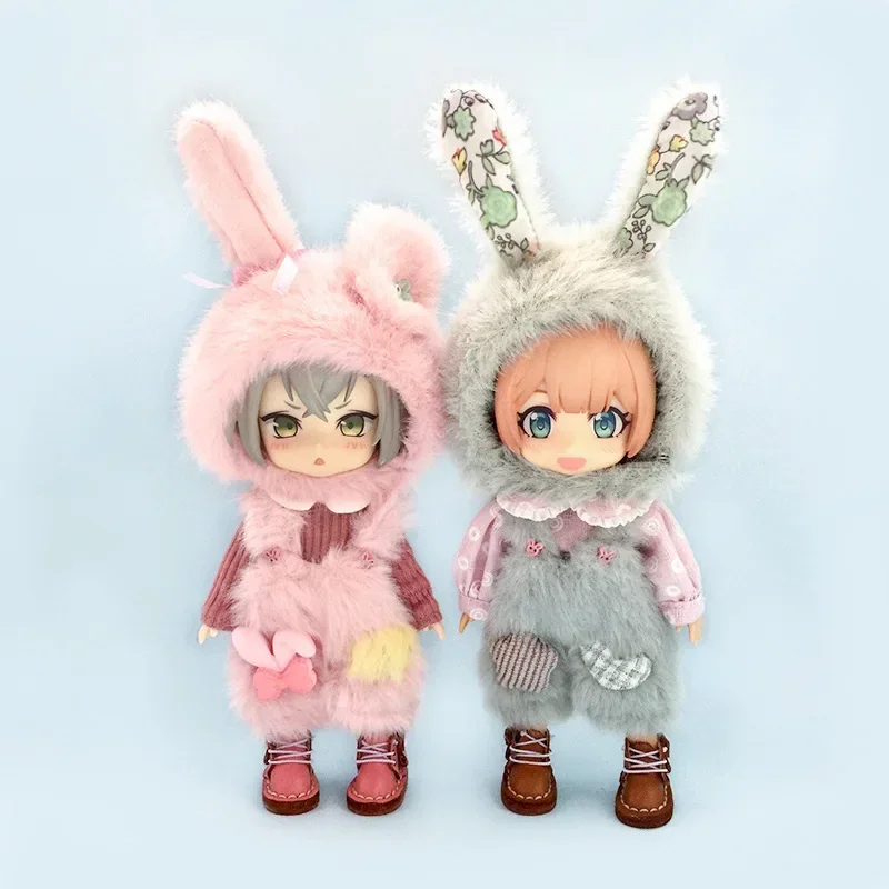 

ob11 Baby clothes set gsc bjd Jasmine ymy Plain doll Rabbit ears hat shirt Suspenders doll clothes suit doll accessories