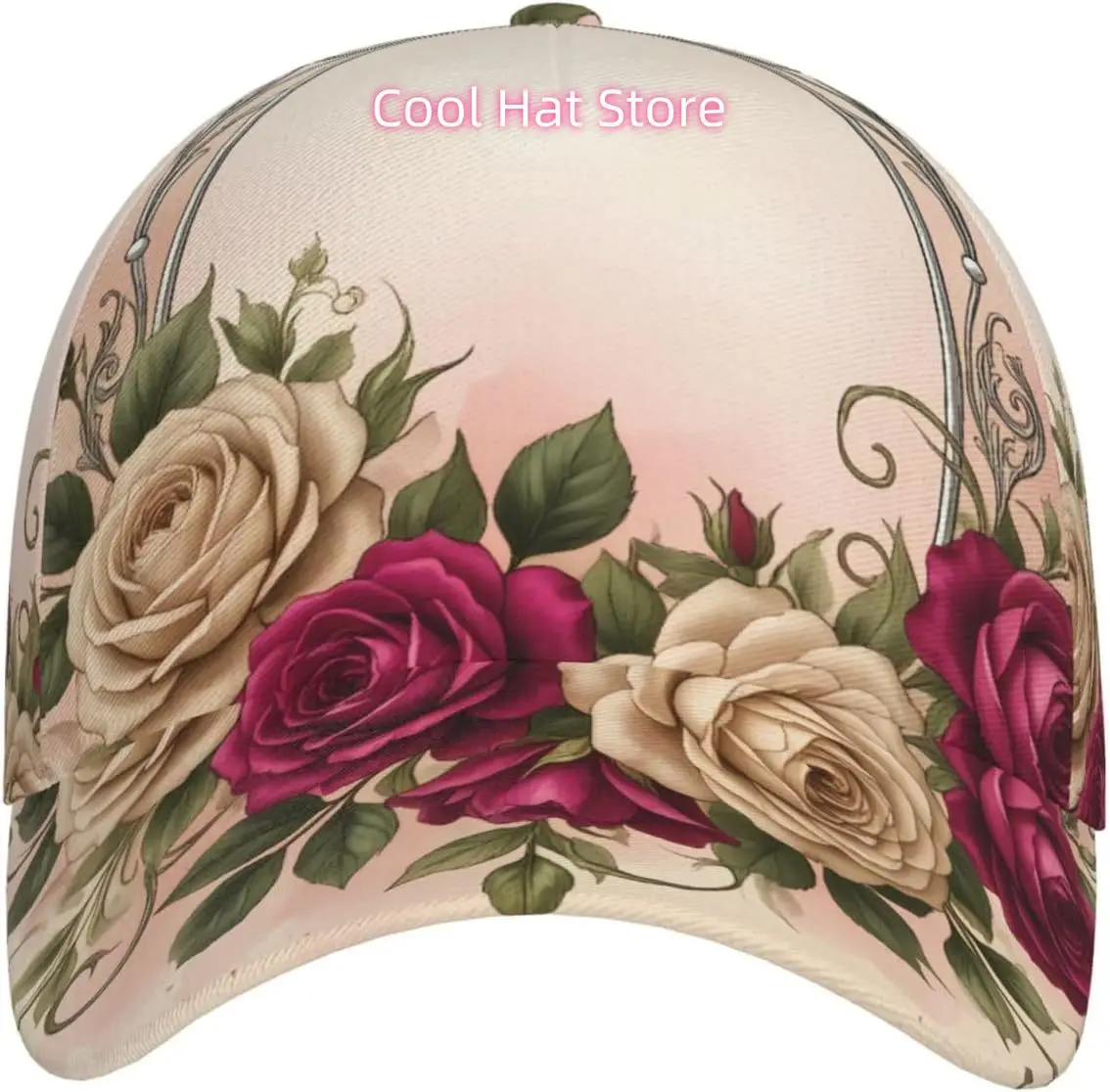 Vintage Floral Frame Pattern Baseball Cap Adjustable Cotton Baseball Hat for Sports, Outdoor, Travel Gifts for Men Black