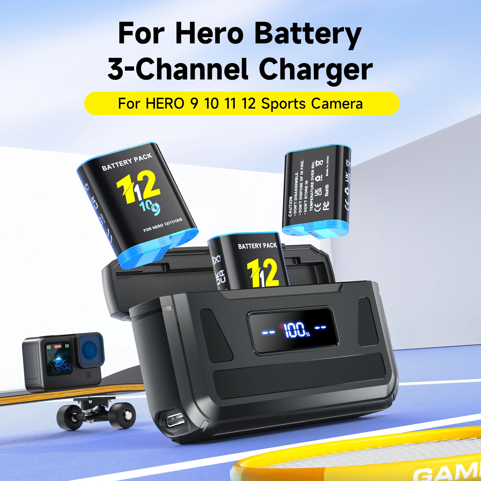 PALO For GoPro Hero 12 11 10 9 Battery 2000 mAh with 3 Slots TF Card Battery Charger Box For GoPro HERO 9 10 11 12 Sports Camera