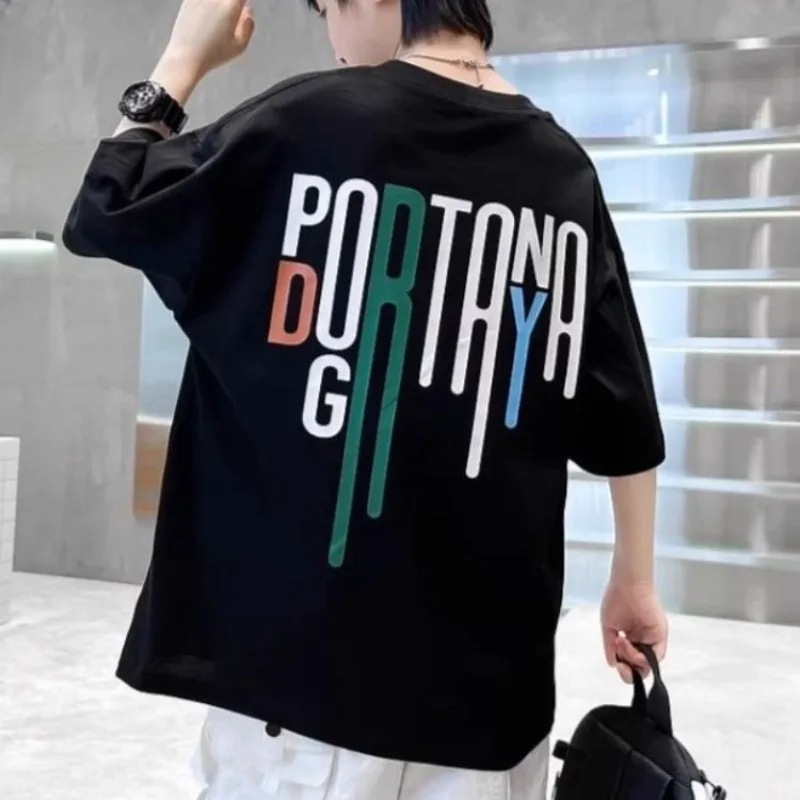 White Cotton Letter Print Kids T-Shirt Summer Loose Fitting Korean Streetwear Outerwear for Teens Boys Girls Ins Style​