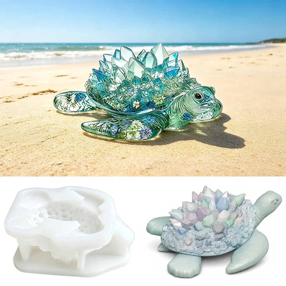 3 Styles Turtle Silicone Resin Molds Sea Turtle Tortoise Crystal Cluster Animal Casting Molds for Epoxy Resin Crafts Home Decor