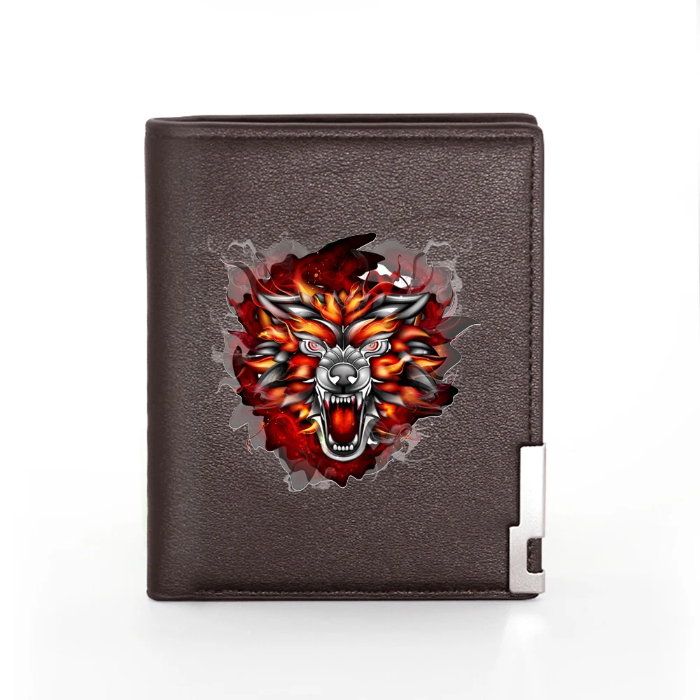 New Arrivals fashion Flame Wolf classic Printing Pu Leather Wallet Men Women Billfold Credit Card Holders Short Purses