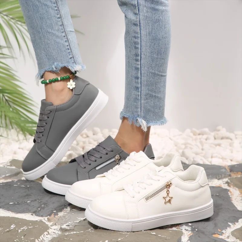 2026 New Trendy Zipper Design Women's Sneakers Comfort Casual Loafers Fashion Versatile Simple Low Top Women Shoes Кеды Женские