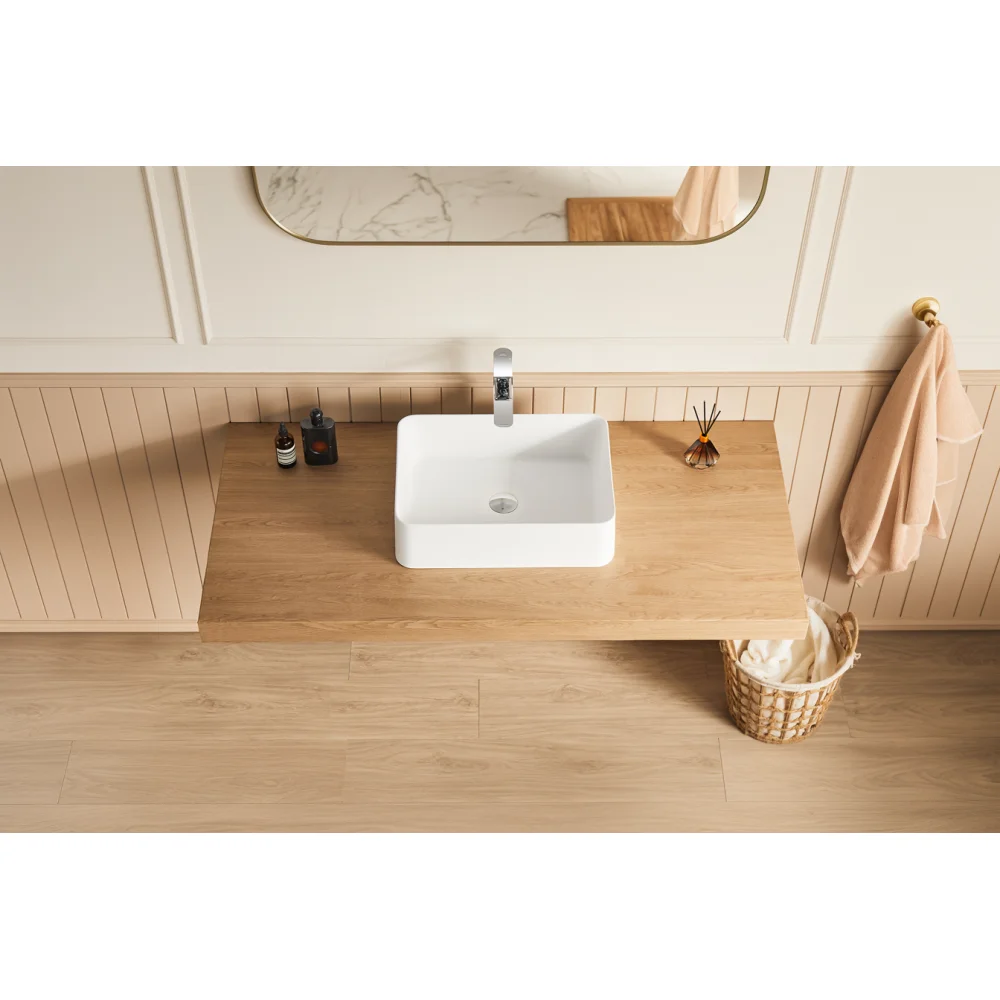 Lavabo da bagno con superficie solida da 20" x 14" in bianco opaco