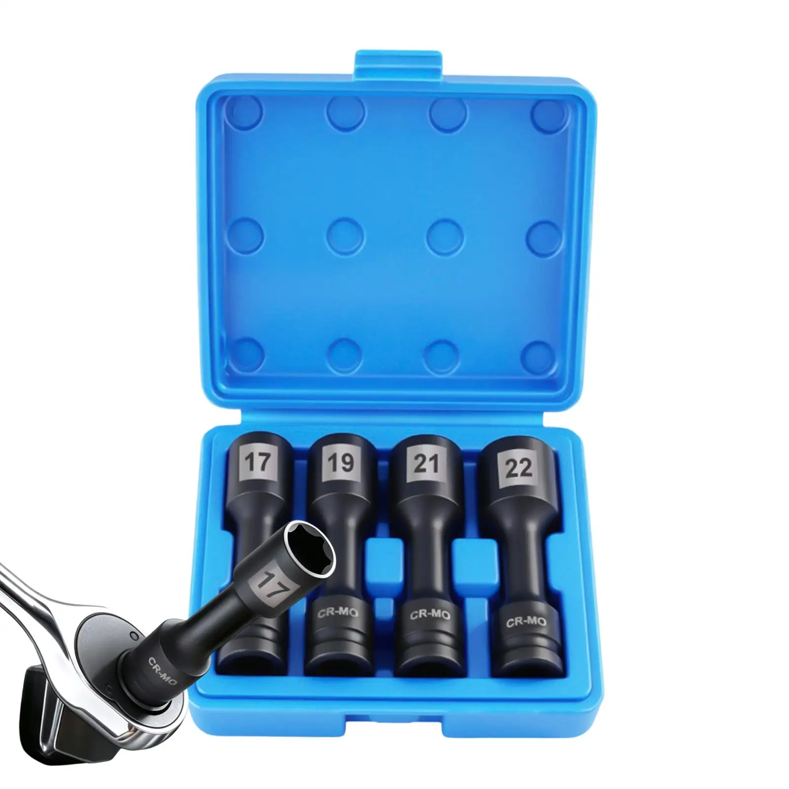 Lug Nut Socket Set 1/2 Inch Thin Wall Non-Marring Steel Adapter 4-Piece Metric Wheel Tire Nut Sockets for Automotive Truck SUV