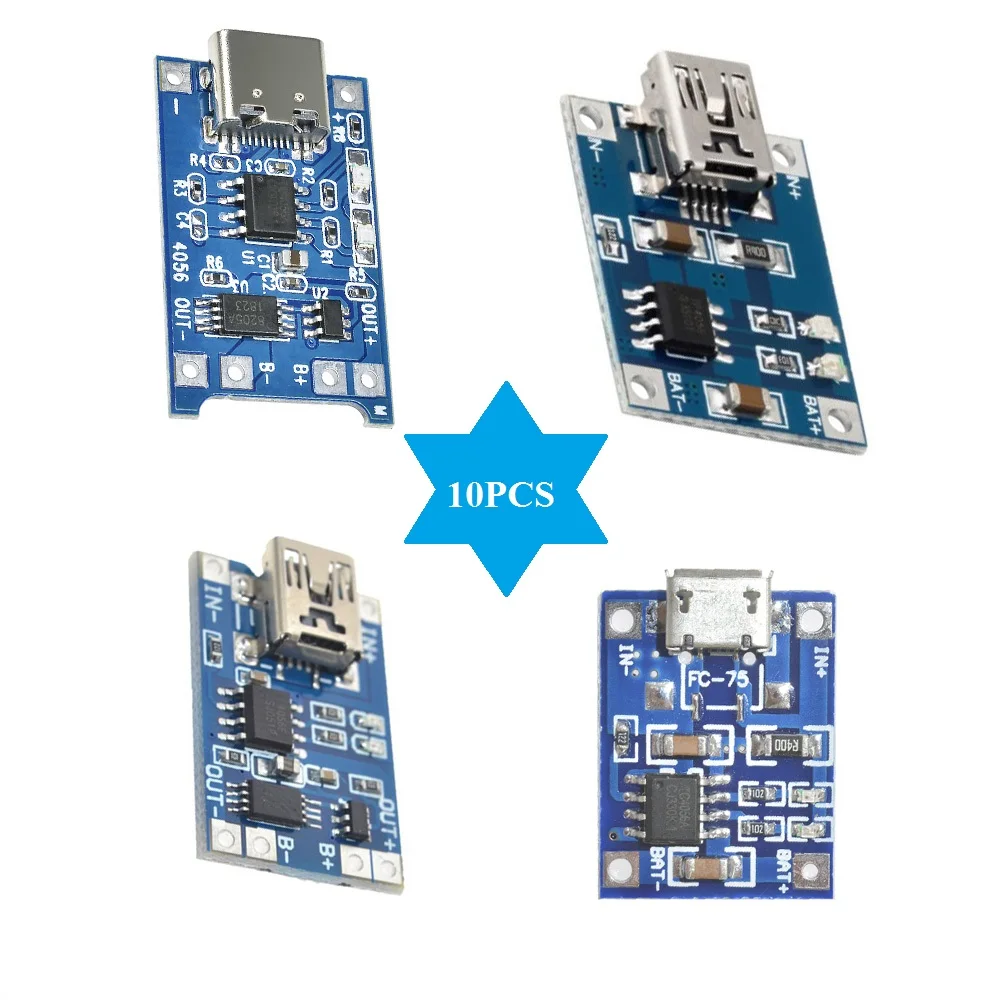 10 PCS Micro USB 5V 1A 18650 TP4056 Lithium Battery Charger Module Charging Board With Protection Dual Functions 1A Li-ion