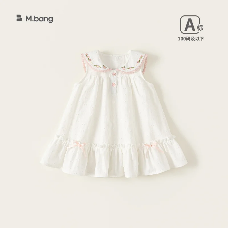 

Bangxuan children's clothing summer style forest-themed dress with embroidered collar, sleeveless dress with bow, girls' dress,