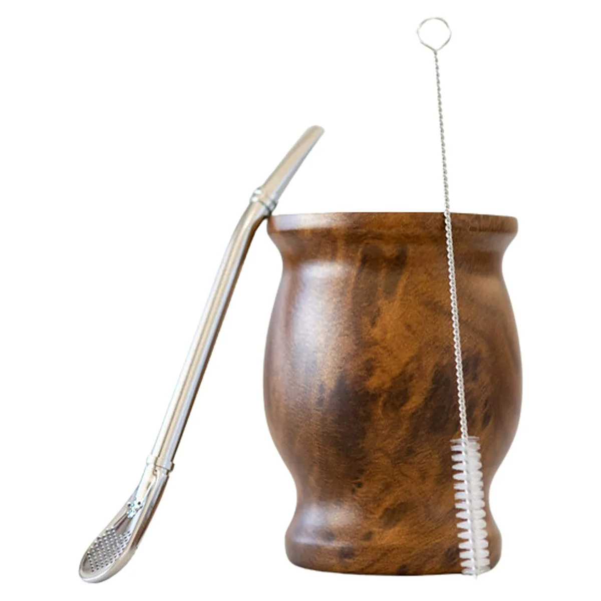 2025+ Yerba Mate Set Includes Double Walled 18/8 Stainless Mate Tea Cup,One Mate (Straw),A Cleaning Brush (Wood,230ML)