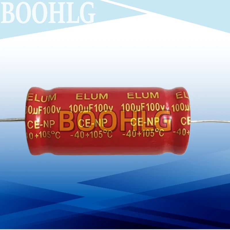 Capacitor de áudio de longa duração, 2 peças 100v 100uf pano vermelho capacitor eletrolítico np não polarizado 100uf 100v 18x43