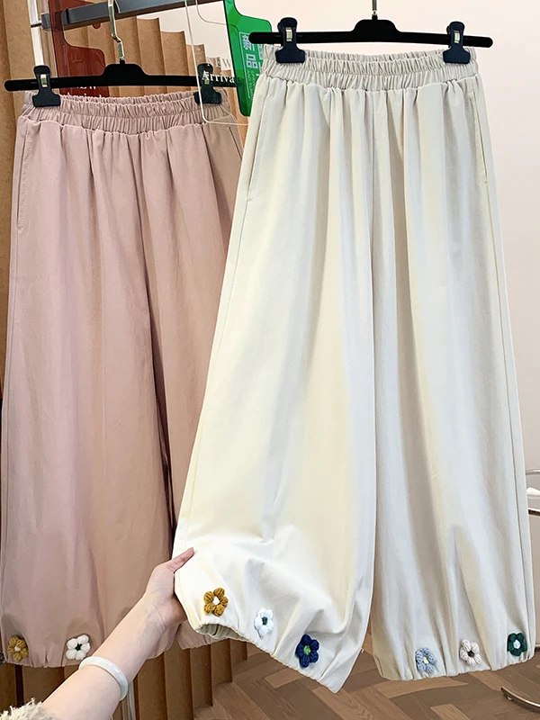 

Хлопковые брюки-фонарики с 3D-цветочным принтом, широкие, свободного кроя, повседневные, с высокой талией, утягивающие, укороченные, для полных размеров