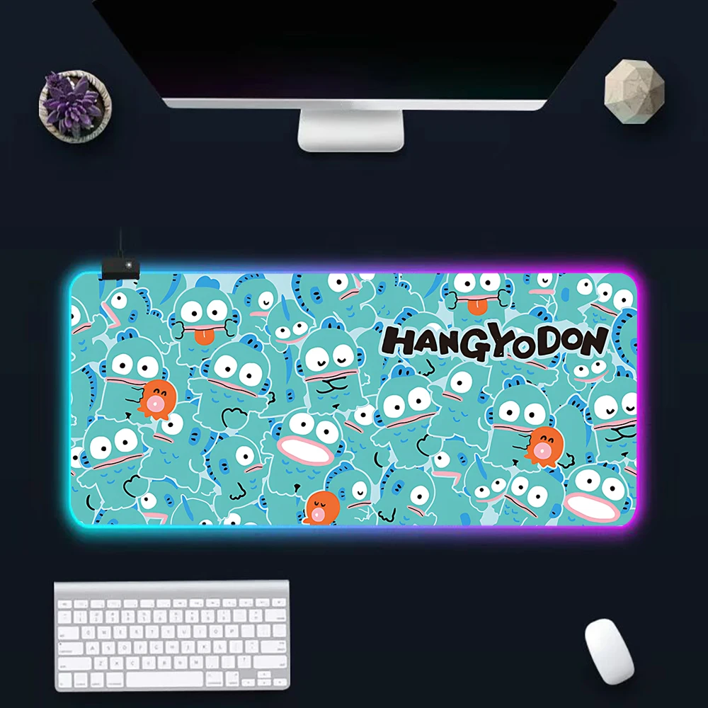 Pochaccos Cute Hangyodons RGB Pc Gamer Keyboard Mouse Pad Mousepad LED Glowing Mouse Mats Rubber Gaming Computer Mausepad