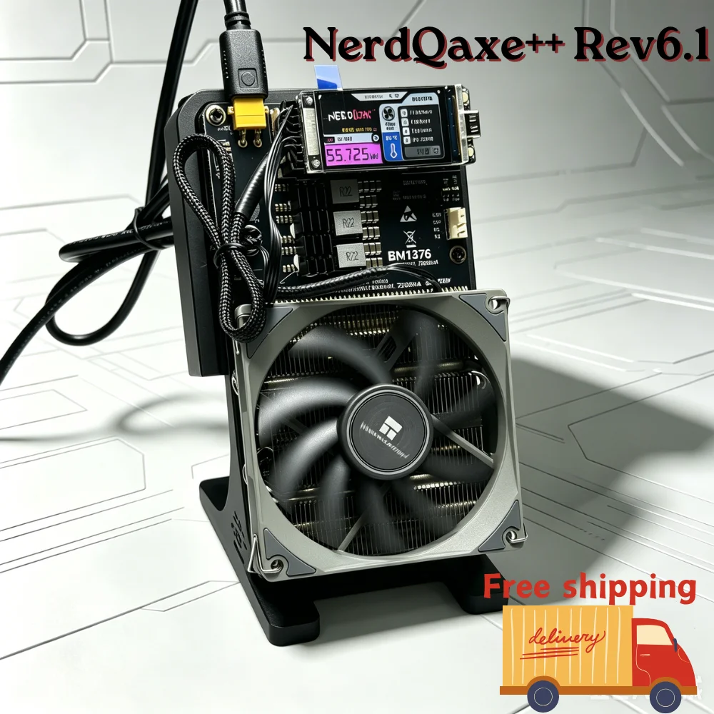BitNerdQaxe++ Rev6.1 6Th/s 100W Low Power BTC Solo Miner, SHA-256 ASIC Miner with 12V 10A PSU for Home Crypto Mining