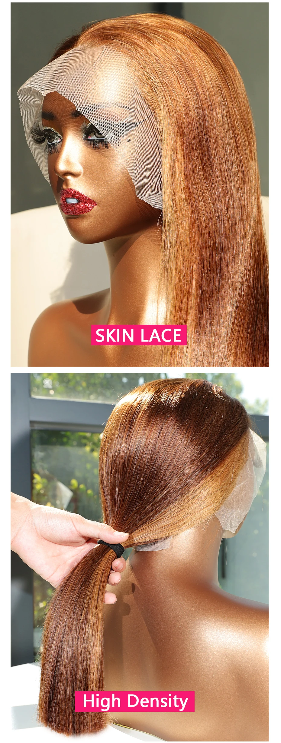 Echte 250 Dichte Braun-Blonde 13x4 Transparente Lace-Front-Bob-Perücken 100% Echthaar Doppelt Gezogen Knochenglattes Haar Vietnamesisches Rohhaar – Detail 5