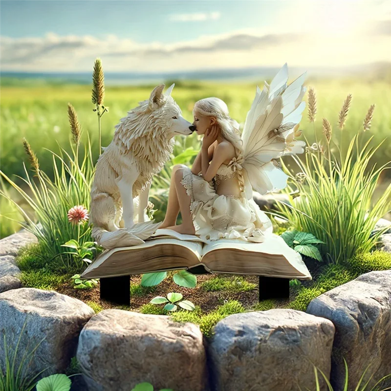 B69C loup et fée majestueux, insert de Pot de fleur féerique en acrylique, adapté aux plantes en Pot et décoration de pelouse de jardin