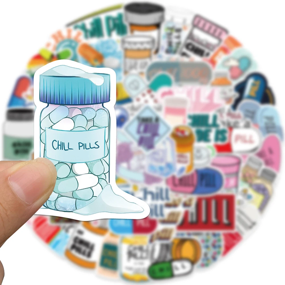 10/30/52pcs Chill Pill Cartoon Stickers Decals Decorative Water Bottle Laptop Diary Phone Case Waterproof PVC DIY Sticker Packs