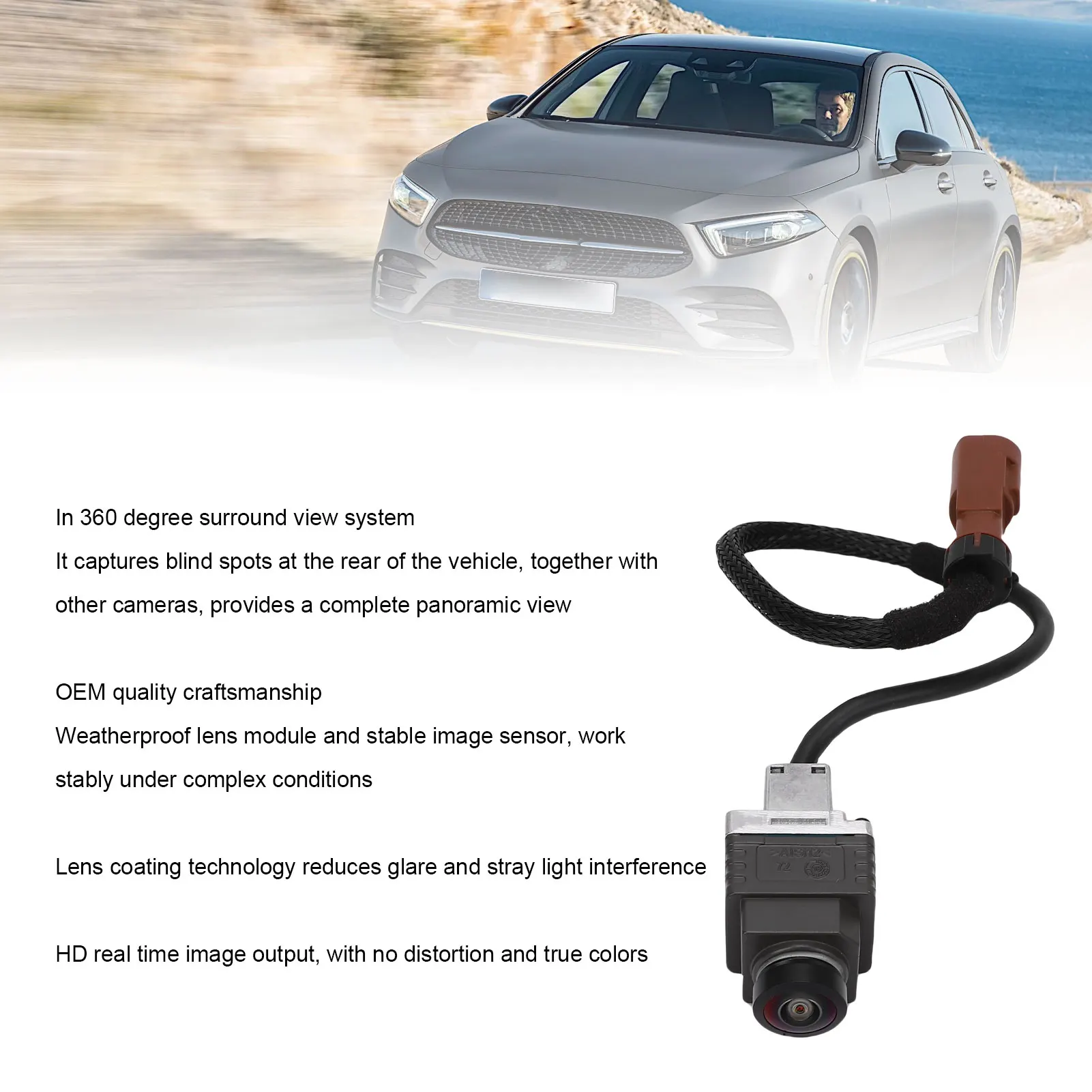 Cámara de visión trasera 360 Vista envolvente A0009056206 Reemplazo de cámara de asistencia de estacionamiento para Clase A W177 Pre-facelift 2019-2022