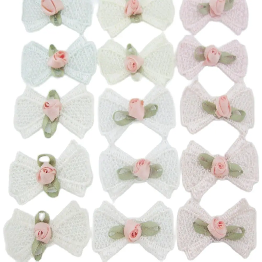 30Pcs Cotton Bows With Flower Rosettes DIY Decorative Ornament Garment Accessories Headwear Findings