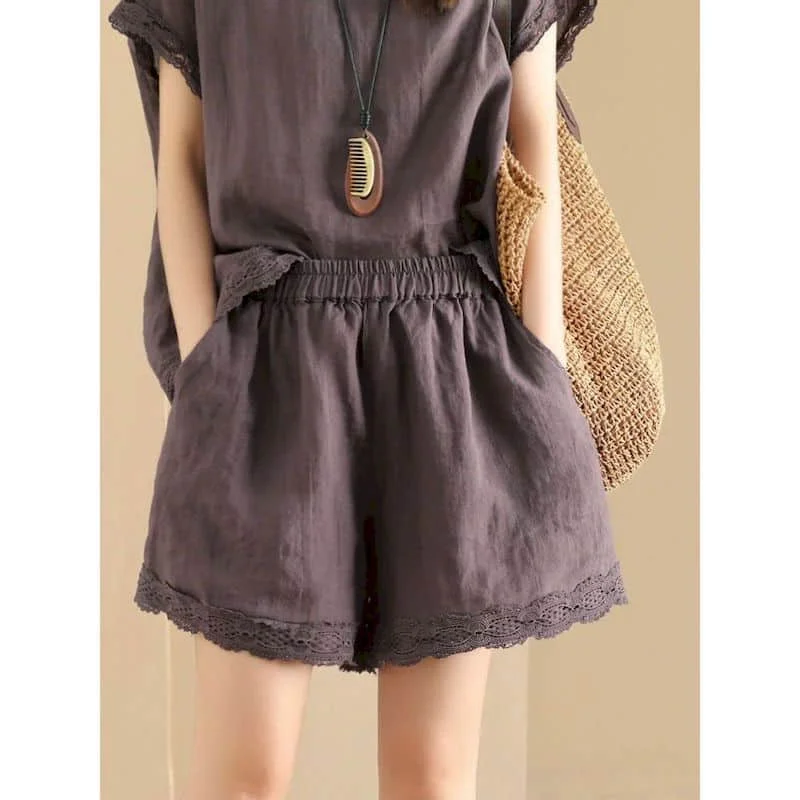 Solid Shorts Women 2026 Summer Workwear Vintage A-line ruffle design Wide Leg Pants Casual Cargo Shorts Loose Women Clothing