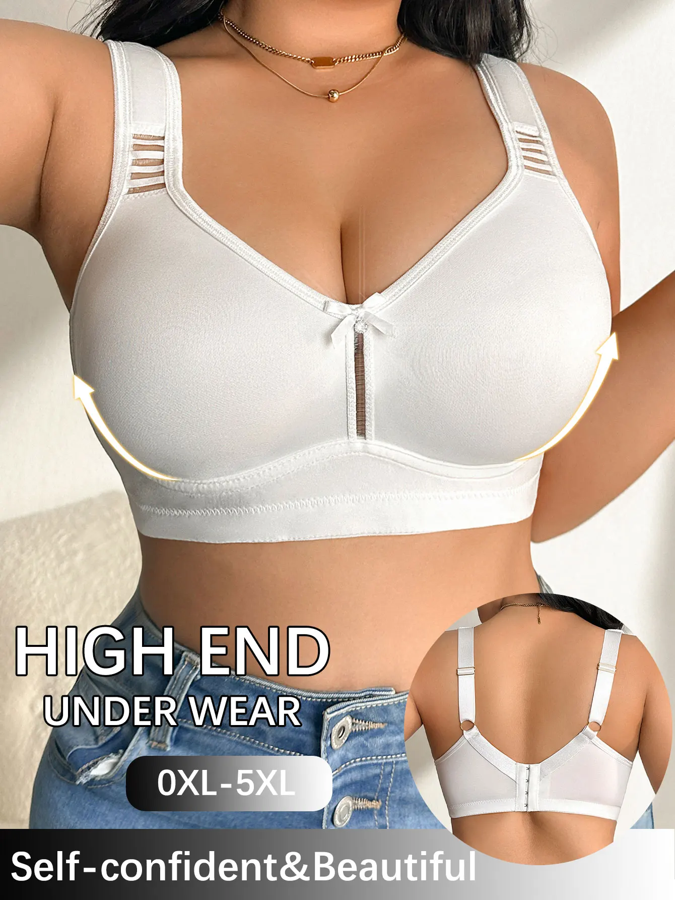 Plus-Size Wireless Bra with Wide Supportive Straps, Solid Color, Minimizer for Large Bust, Push-Up, Thin Style without Padding