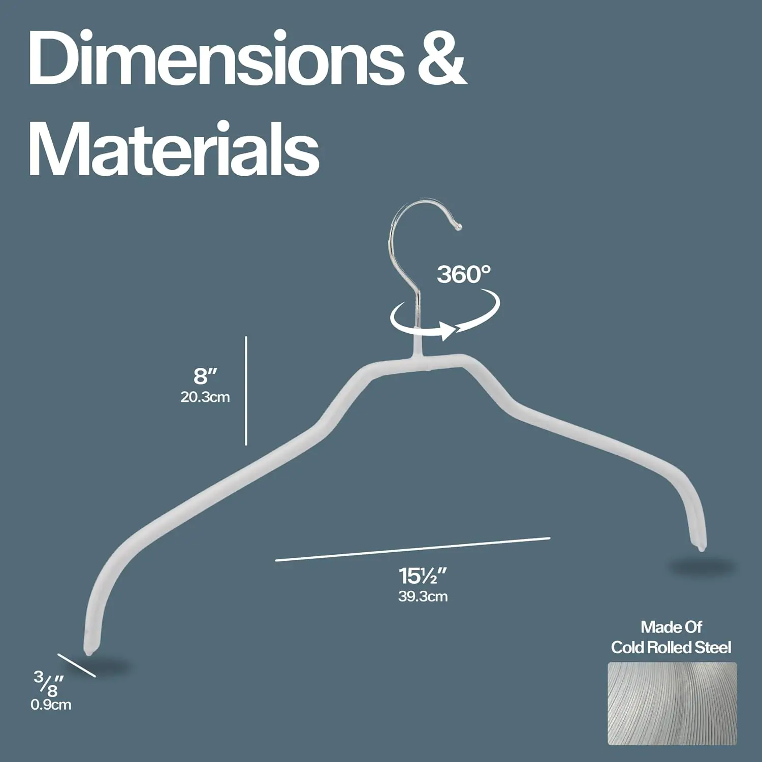 Clothing Hangers, Steel Hanger with Non-Slip Coating, for Shirts, Dresses, Camisoles, T-Shirts, 360-degree Rotatable Hook