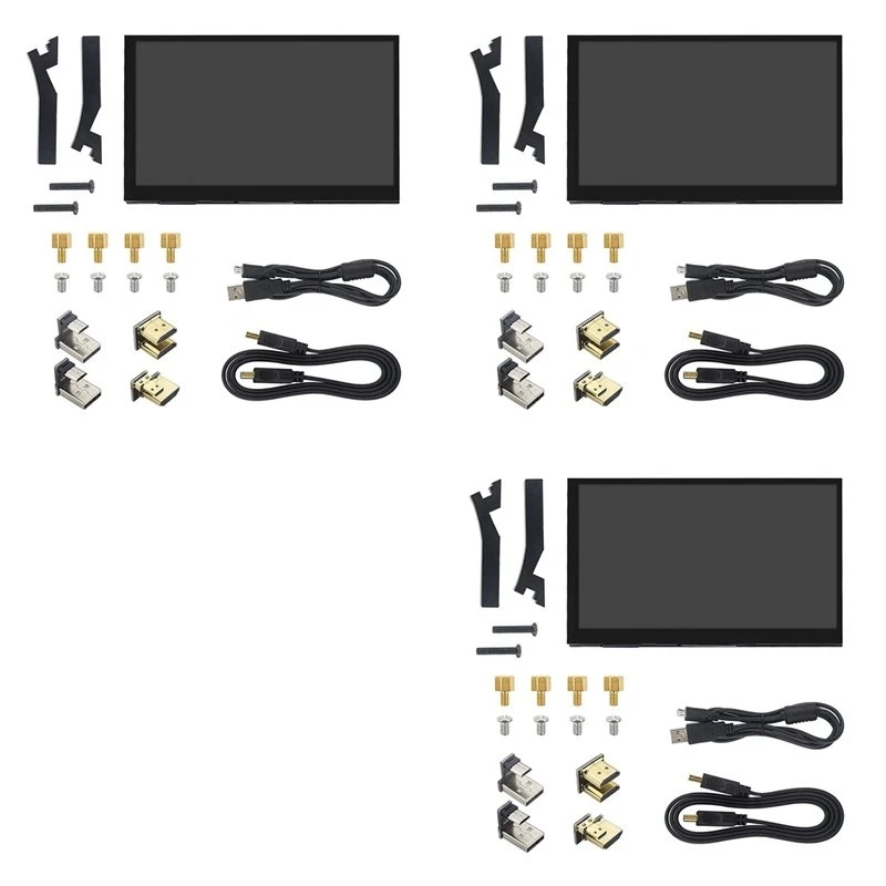 3 Set 10.1 Inch Touchscreen Monitor For Raspberry Pi 5/4B, IPS 1024X600, Dual Speakers, Compatible With Various Devices