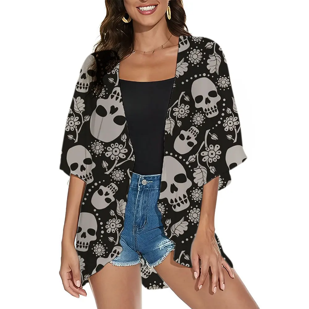 Women's Short Sleeve Floral Kimono Cardigan Chiffon Loose Beach Wear Cover Up Tops Kimono Puff Sleeve Swimwea Capes Plus Sizes