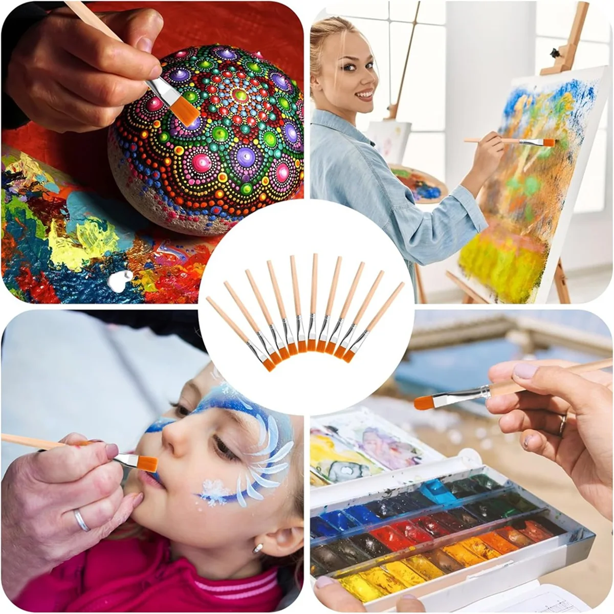 AT4130 Stuks Platte Penselen, 3/4 Inch Houten Kwast Kunstenaar Craft Penselen Aquarel Borstel Bulk Schilderen voor Kunst