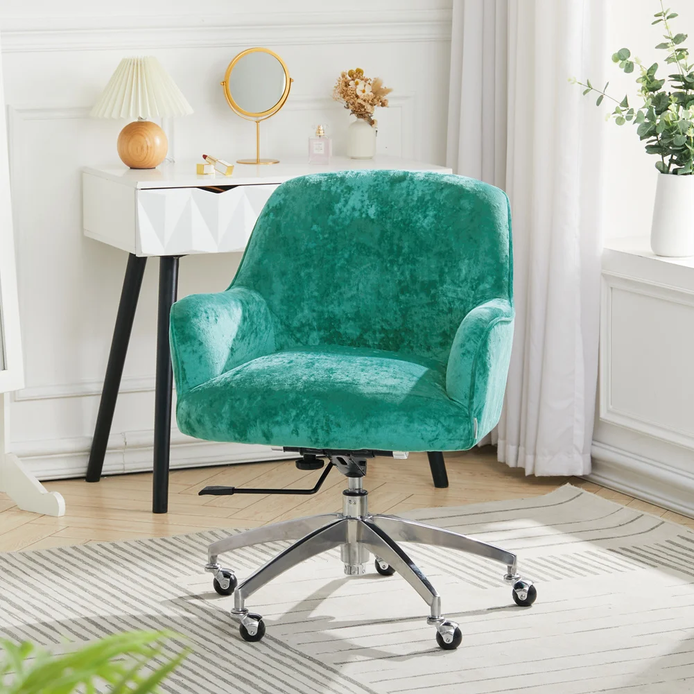 Ice Velvet Adjustable Swivel Office Chair for Bathroom Bedroom Living Room Office, Light Green