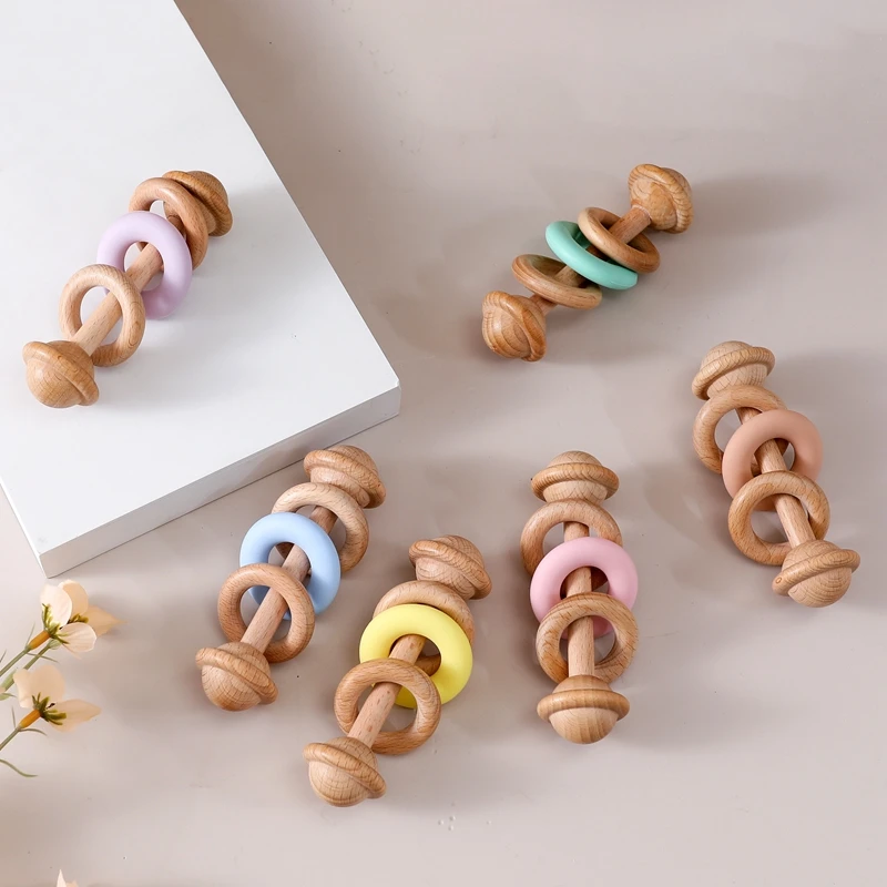 BPA-freie Babyspielzeuge Holzrasseln Silikon-Ringrasseln und Mobiles für Babys 0–12 Monate Sensorische Spielzeuge Holzbeißring Babygeschenke – Detail 15