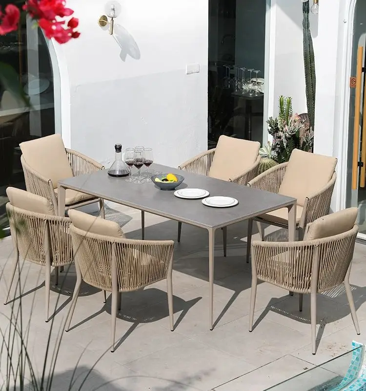 Outdoor courtyard creative tables and chairs, home outdoor sun-proof waterproof rock board dining table