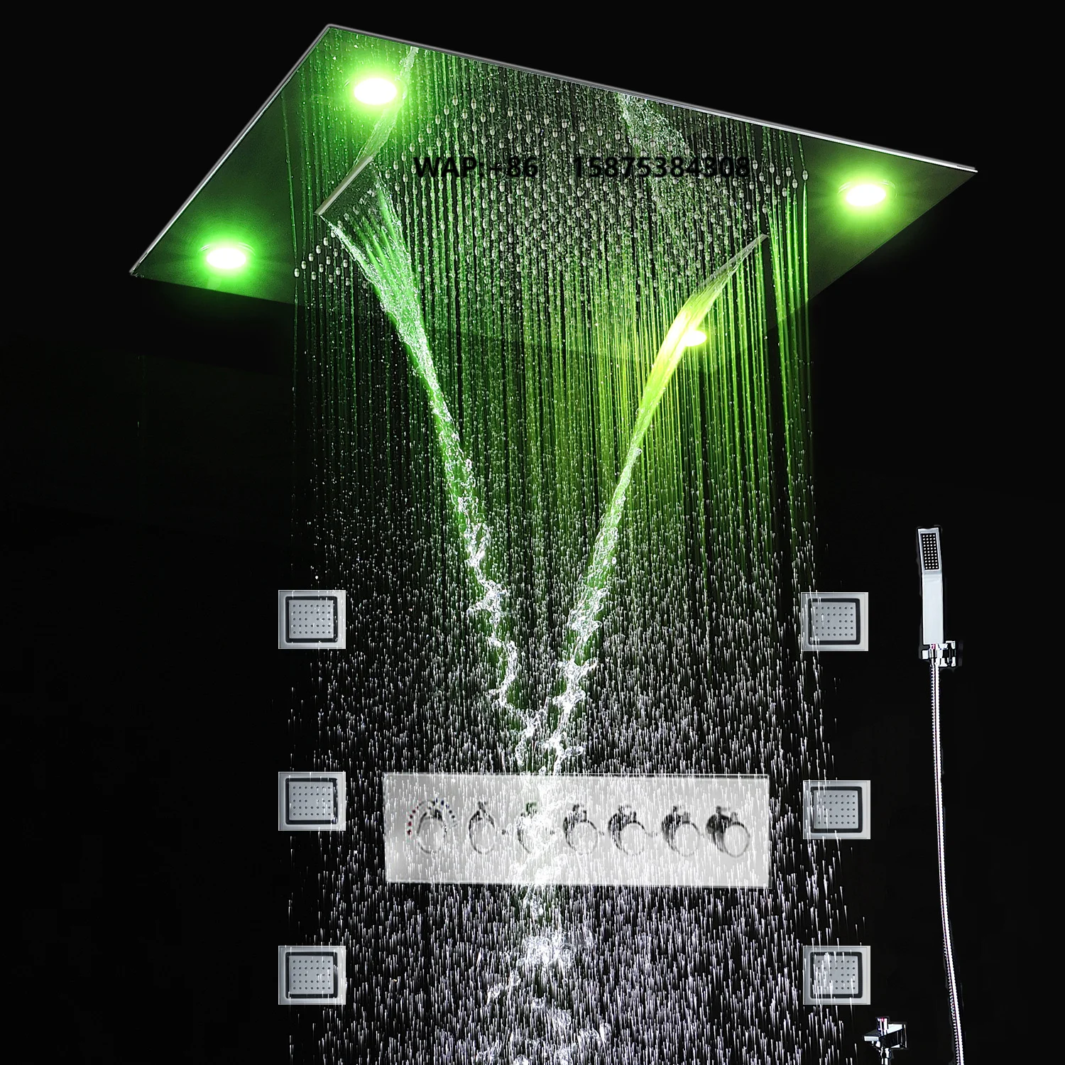Bathroom Deluxe Large 24 Inch Polished Stainless Steel Top Spray Multi-Function Rain Shower Spray Waterfall Shower Set