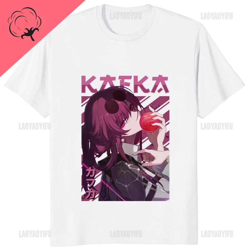 

Kawaii KAFKA Printed Waifu T Shirt Honkai Star Rai Hot Game Man Cotton T-shirt Casual Fashion Loose Streetwear Soft Otaku Tees