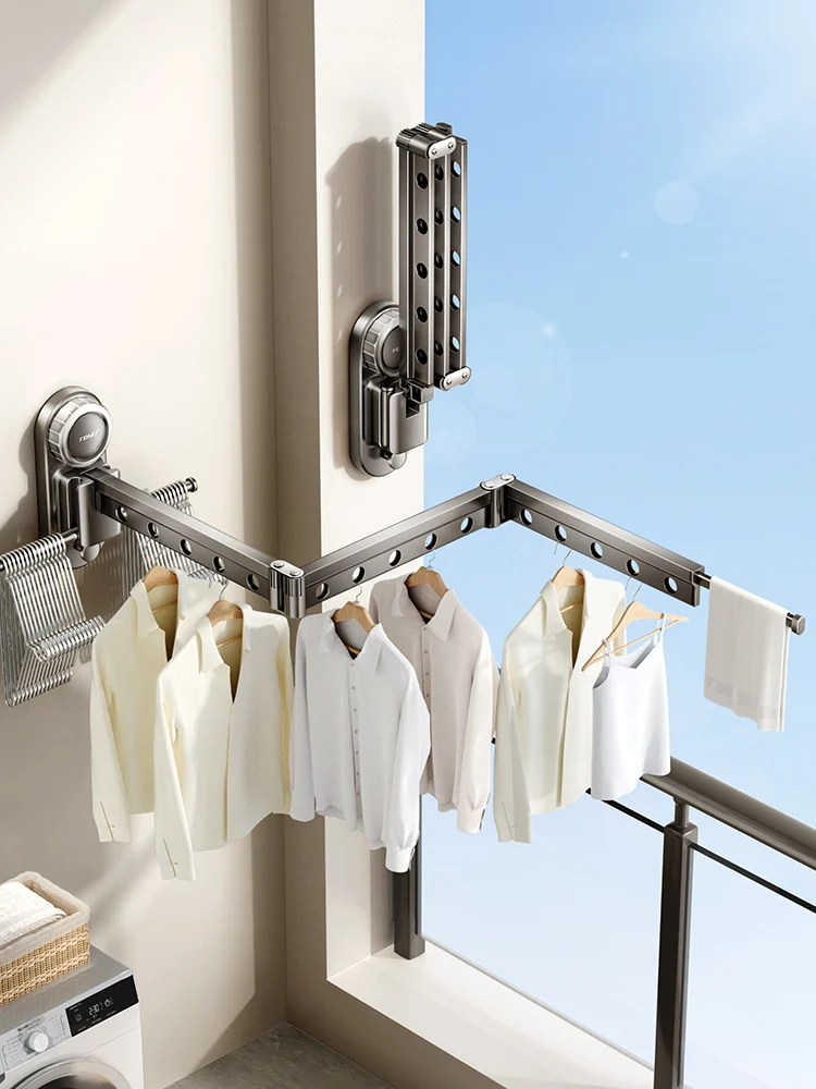 

Invisible Suction Cup Wall Mounted Laundry Drying Rack Balcony Home Use No Drilling Required Expandable Clothes Drying Rod