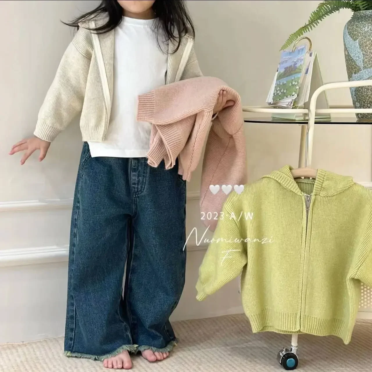 Sweaters Loose Coat Spring New Childrens Clothing Motion Korean Children Hooded Tops Girl Open Stitch 2024 Simple