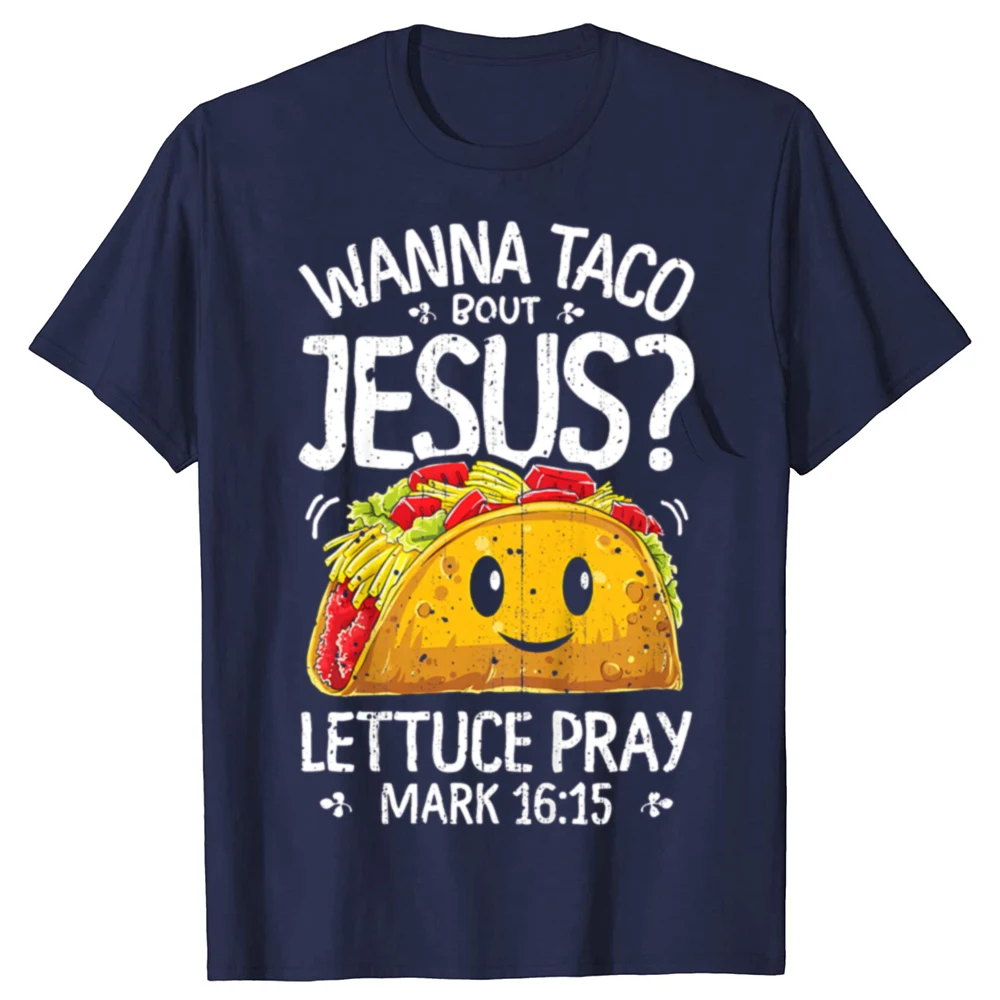 Wanna Taco Jesus Christian T-Shirts aus 100 % Baumwolle für Herren, modisches bedrucktes T-Shirt, locker, übergroß, Streetwear, Hip-Hop, Unisex-T-Shirt – Detail 2