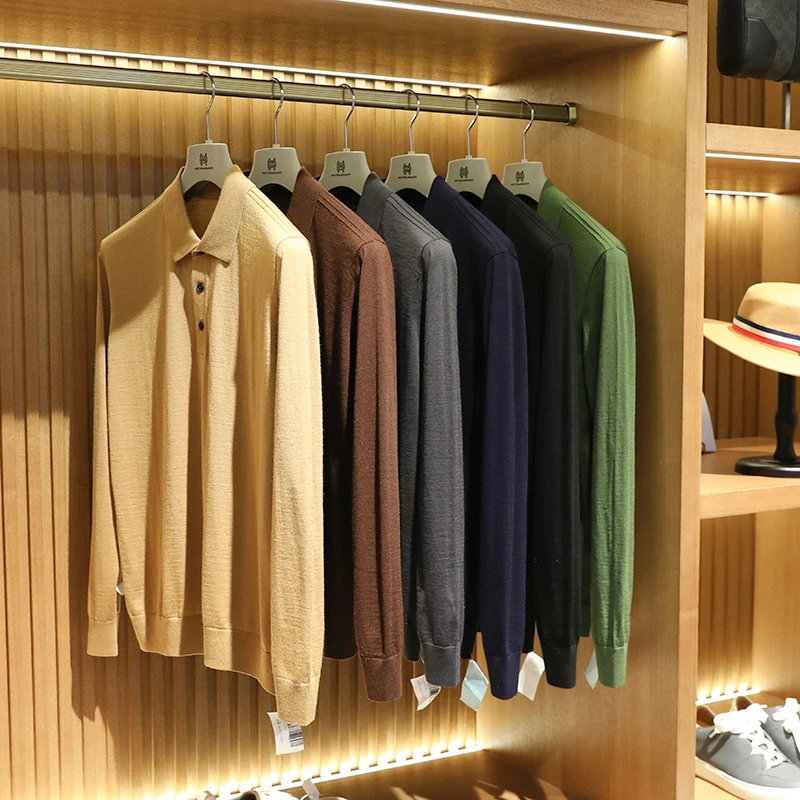 Christmas Colors Wool Knitted Sweater Solid Color Long Sleeve POLO Shirt