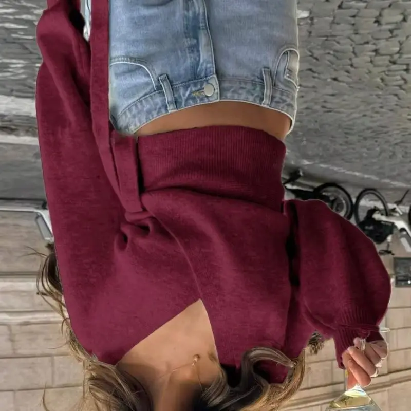 New Fashion Irregular Strap Elegant Short Top for Women American Style Cross-V-neck Base Knitted Sweater for Women Autumn/winter