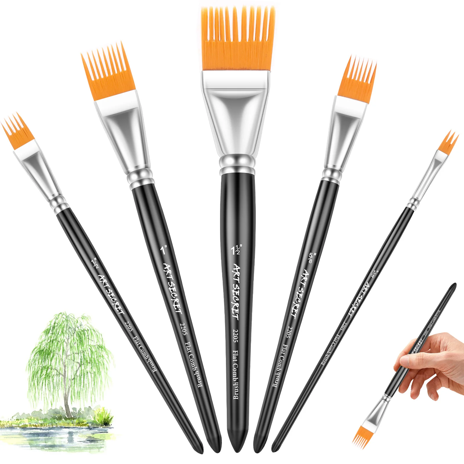 

5Pc Serrated Shape Paintbrush Set Multi Size Grainer Painting Brush Unique Texture Flat Comb Brush for Acrylic Gouache Oil Paint