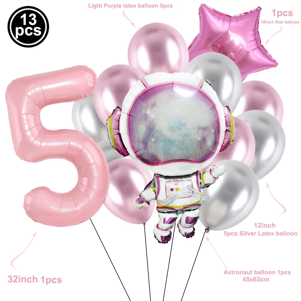 Pink Spaceman Balloon 32inch Pink Number Balloon Large Astronaut Foil Balloon Boys Girl Birthday Outer Space Party Decoration