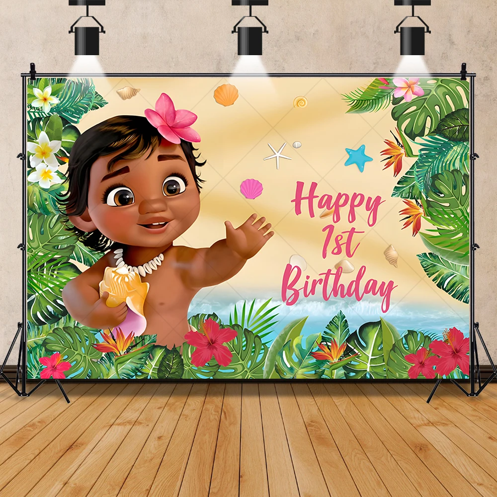 Disney Moana Photo Backdrop Custom Baby Shower Boys and Girls Birthday Party Decoration Photography Backgrounds Banner Decors