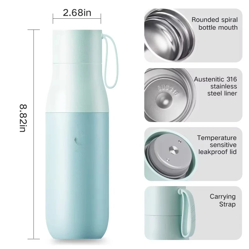 R1 3 Layer Self-Cleaning Insulated Stainless Steel Smart Sports Water Bottle Thermos Flask