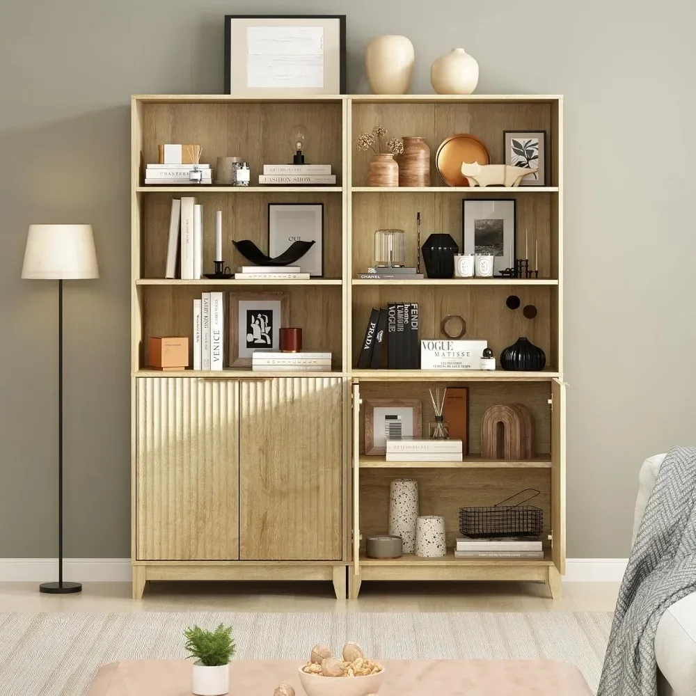 

​​"70" Fluted Bookshelf - Farmhouse Bookcase w/ 2 Doors, 5 Adjustable Shelves"​