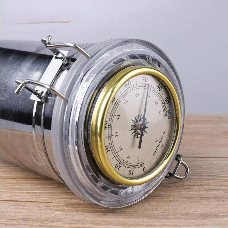 stainless steel jar + humidifier sheet + thermometer show ， Sealed Can coffee tea cigar Tobacco Moisturizing Jar gift Buckle