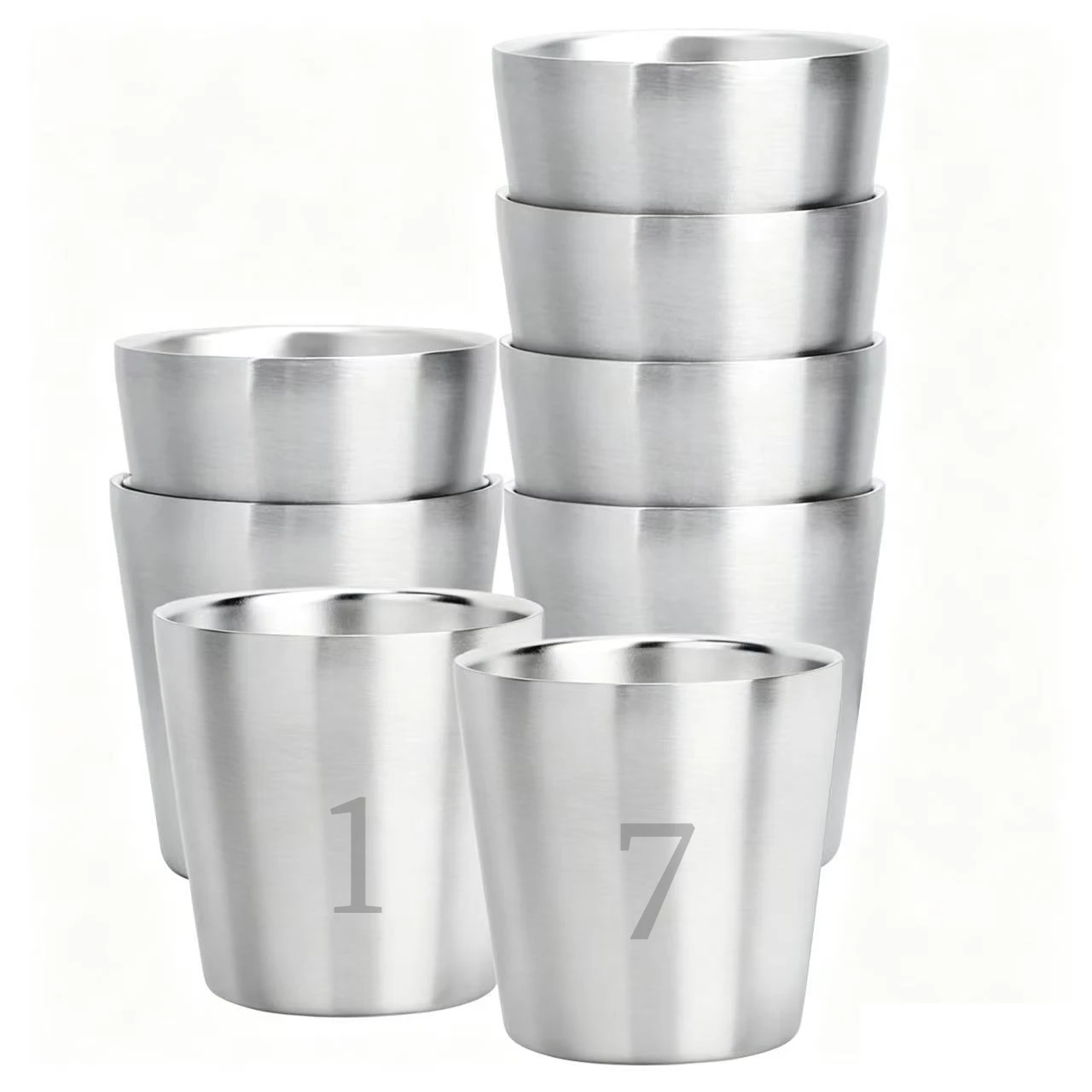 7 Pack Stainless Steel Double Walled Cups Stackable 175ml Coffee Cups Tea Chilling Beer Glasses for Home Shop Party Outdoor