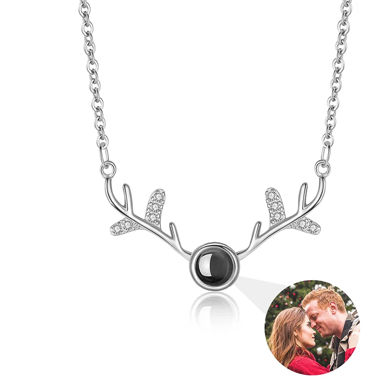 

Custom Photo Projection Necklaces For Women Men Personalized Custom Antlers Pendant Necklaces Christmas Gifts Memorial Jewelry