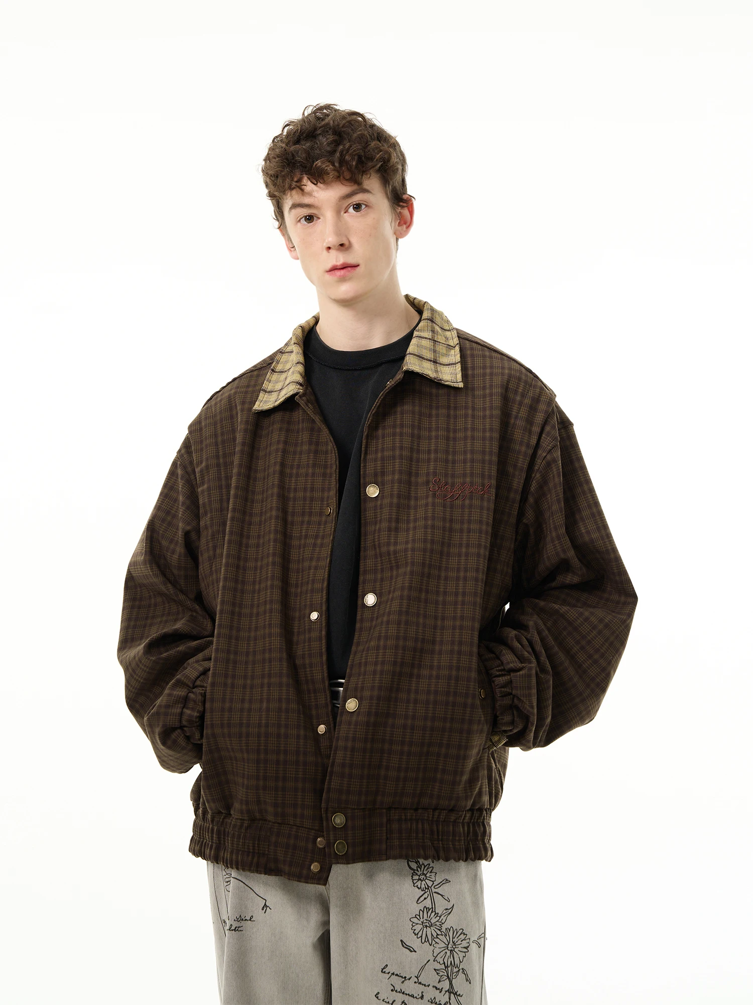 Brown Plaid Jacket for Men and Women\'s Loose Casual Lapel Jacket Vintage Y2k Korean Fashion Jackets