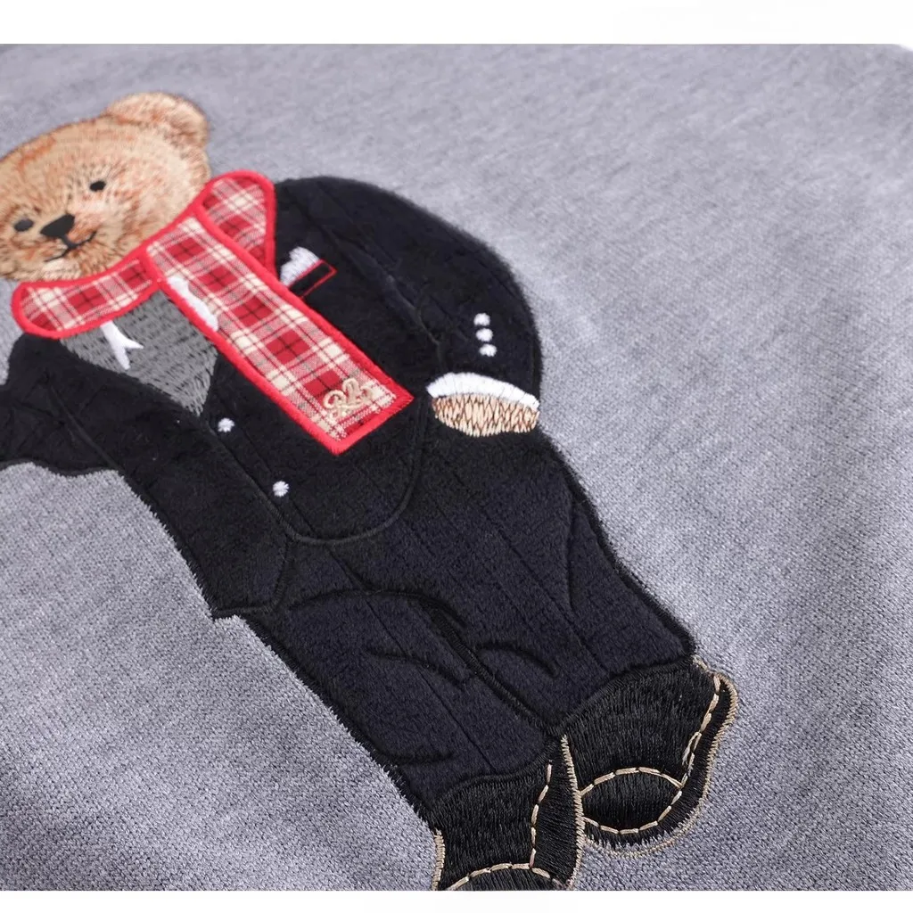 Embroidered Bear Knit Short-sleeve Tee Shirt Crew Neck Valentine Gift 202604